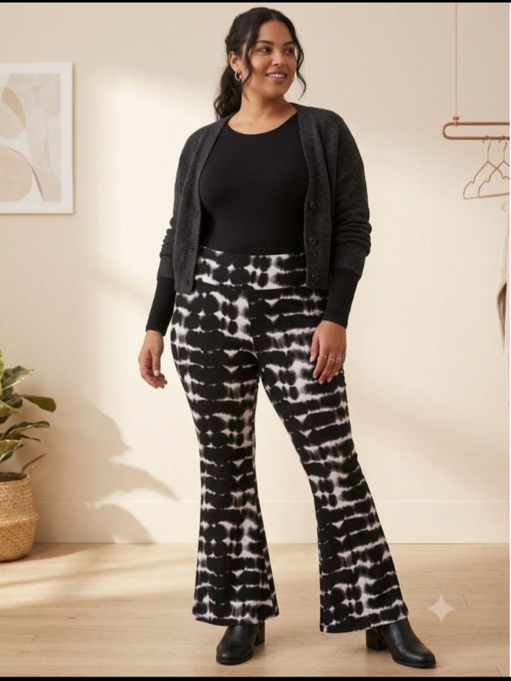 No Boundaries Black & White Tie-Dye Flared Leggings